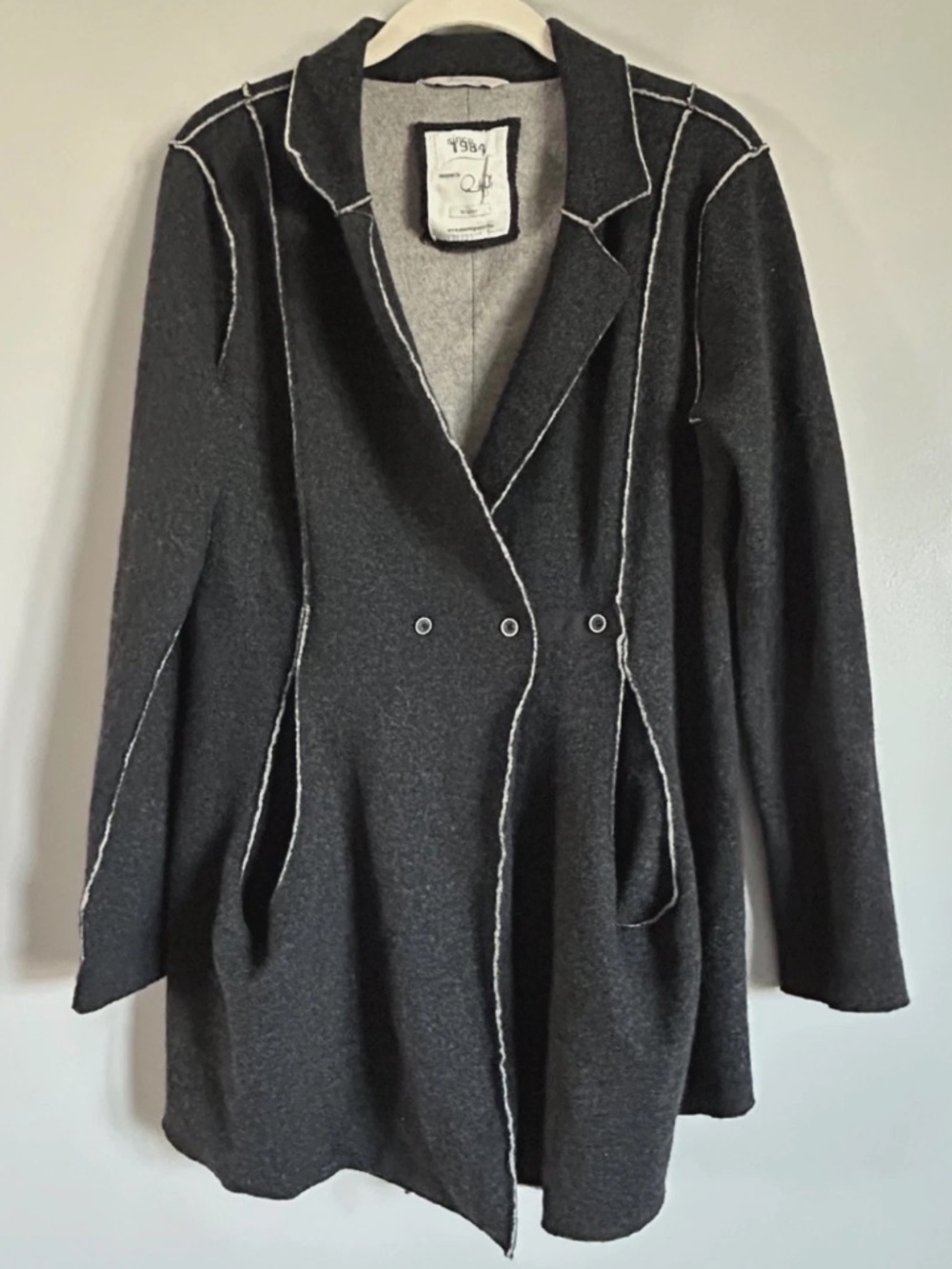 Annette Gortz Women Dark Gray Wool Blazer Coat Jacket Size 38 Germany Lagenlook